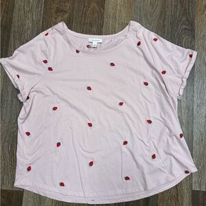 3/$15 Vintage America Pink Short Sleeve Tee with Strawberry Embroidery